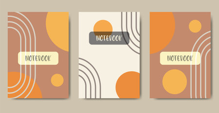 Cover design set with line, circle, rainbow pattern. Hand drawn geometric patternのイラスト素材