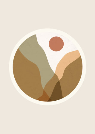 Mid century sunset print boho minimalist printable wall art abstract home decor sun printのイラスト素材