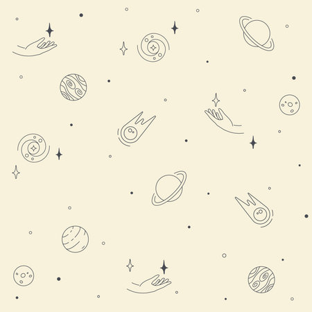 Seamless pattern. Cosmic objects setのイラスト素材