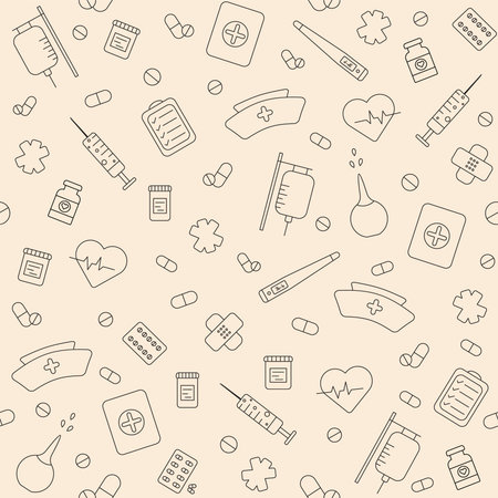 Vector doodle illustration. Medicine iconsのイラスト素材