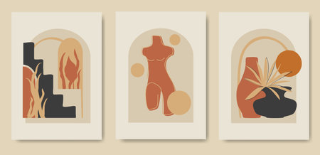 Set of aesthetic illustrations with art elementsのイラスト素材