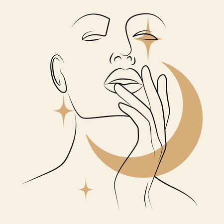 Beautiful woman profile line square art drawing. Vector illustrationのイラスト素材