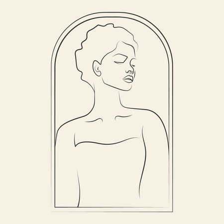 Beautiful woman in dress profile line square art drawingのイラスト素材