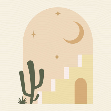 Abstract contemporary night desert landscape cardのイラスト素材