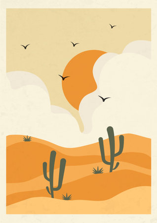 Aesthetic Arizona desert landscape poster with textureのイラスト素材