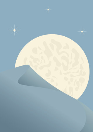 Night desert with dunes illustration poster.のイラスト素材