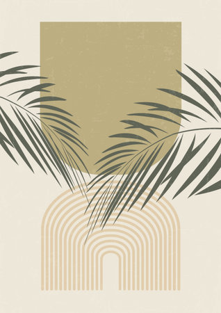 Minimalistic Illustration with palm leaves poster.のイラスト素材