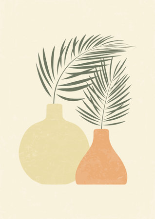 Contemporary textured art poster with pottery illustration.のイラスト素材