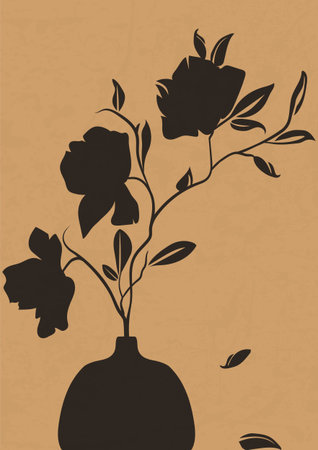 Magnolia flowers in vase monochrome illustration poster.のイラスト素材