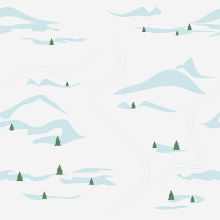 Seamless pattern of winter snowy hills. Travel landscape, winter skiing resort.のイラスト素材
