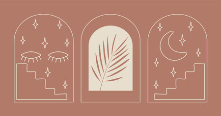 Set of minimalistic boho linear symbols. Modern monochrome vector logo.のイラスト素材