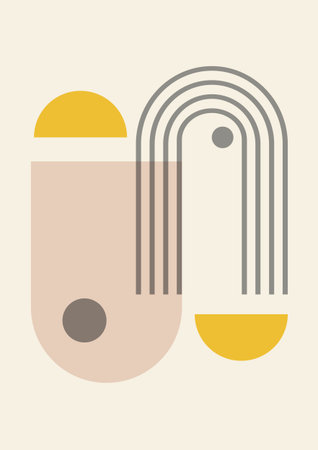 Abstract minimalistic poster with arch in boho style. Line art. Contemporary geometric composition.のイラスト素材