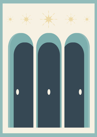 Minimalistic muslim architecture elements poster illustration. Modern aesthetic illustration.のイラスト素材