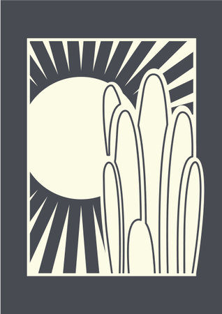 Contemporary aesthetic cactus in desert landscape poster.のイラスト素材