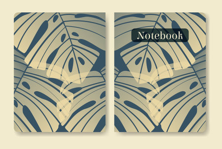 Botanical art gradient aesthetic illustration notebook cover. Monstera leaves print.のイラスト素材
