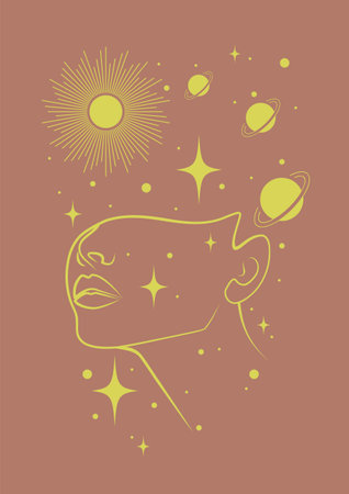 Vector illustration of a beautiful woman in universe. Female fantasy concept.のイラスト素材