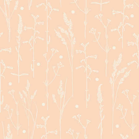 Blossom meadow monochrome seamless pattern.のイラスト素材
