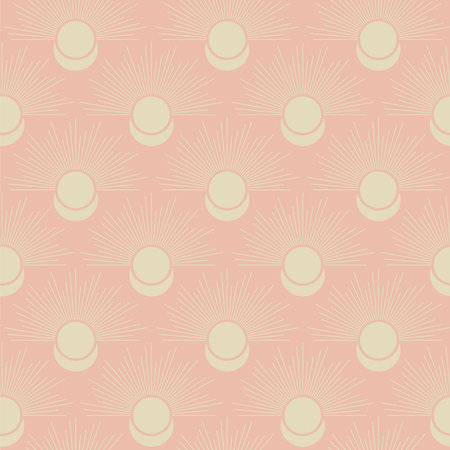 Aesthetic abstract illustration seamless pattern. Celestial moon phases, sun rays