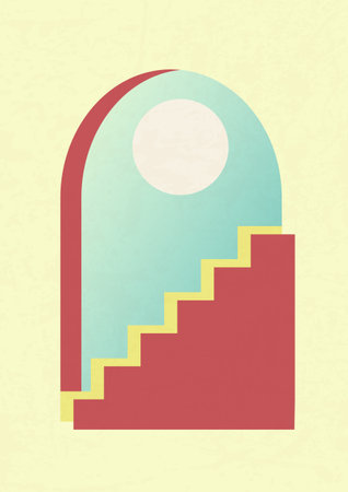 Architecture stairs elements and moon poster illustration.のイラスト素材