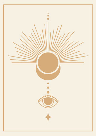Sun and moon printed illustration poster. Tarot cardのイラスト素材