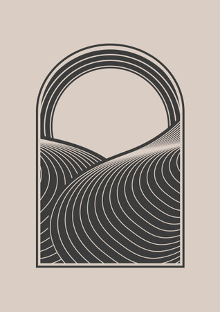 Aesthetic stripes landscape in dark tones illustration.のイラスト素材