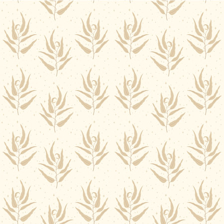 Beige leaf and stars seamless vector pattern. Silhouette of plants. Modern mystic printのイラスト素材