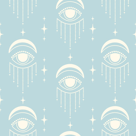 Seamless pattern with esoteric elements - mystical eyes.のイラスト素材