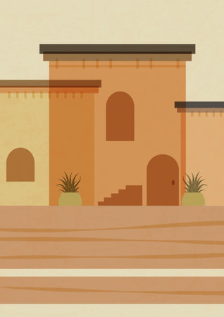 Architecture of Morocco, small village poster illustration.のイラスト素材