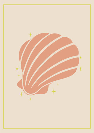 Boho wall decoration - pink pearl shell illustration poster. Childish art print.のイラスト素材