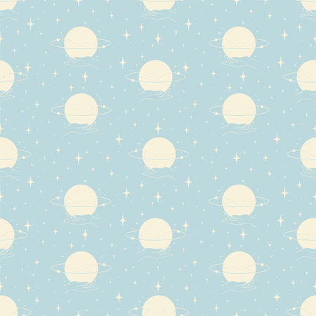 Saturn with astrology mystic elements seamless pattern. Witch holding planet.のイラスト素材