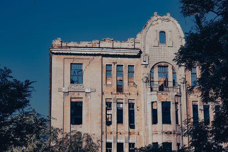Ruined walls and windows old architecture photo.