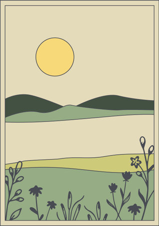 Sunny landscape with mountains and meadow valley.のイラスト素材