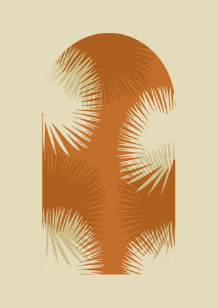 Palm leaves in door arch wall art aesthetic illustration posterのイラスト素材