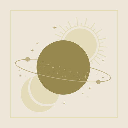 Outer space with saturn planet illustration card