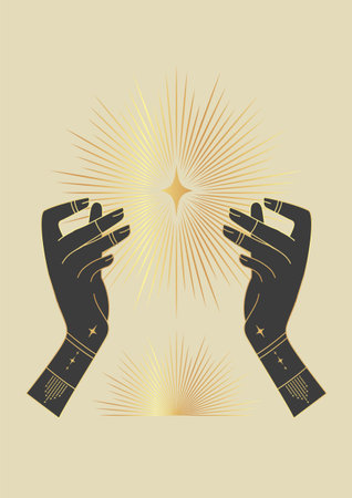 Golden shining star in hand illustration posterのイラスト素材