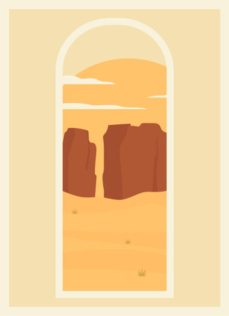 Morning desert landscape poster window view poster.のイラスト素材