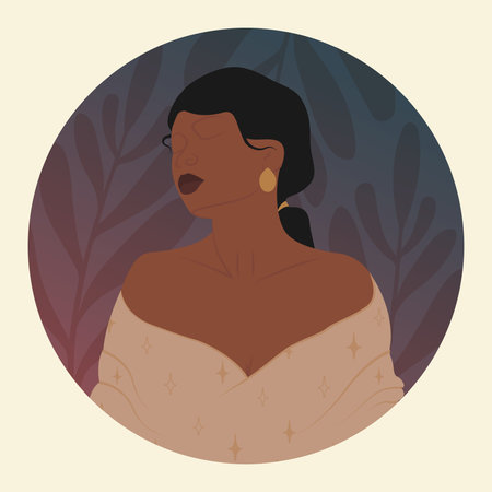 Portrait of black woman summer aesthetic illustration poster.のイラスト素材