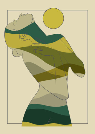 Modern wall art aesthetic silhouette of young woman.のイラスト素材
