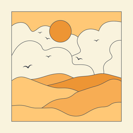 Sunny valley and clouds view landscape illustration postcardのイラスト素材