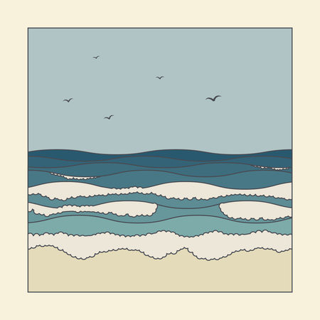 Seaside landscape with flying birds poster illustrationのイラスト素材