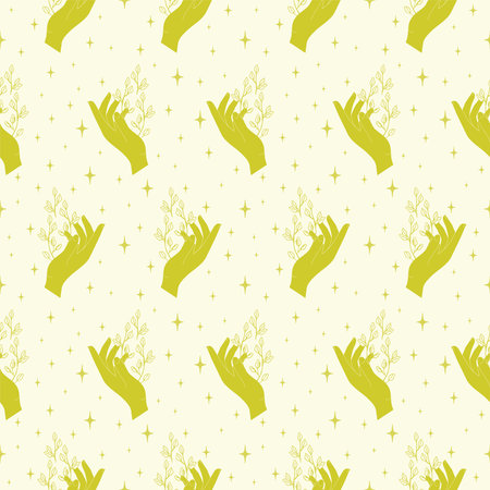 Hand holding herbs Halloween seamless pattern illustrationのイラスト素材