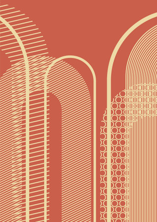 Abstract poster with geometric arch shapes. Stripes and lines vector illustration. Aesthetic boho minimalist art.のイラスト素材