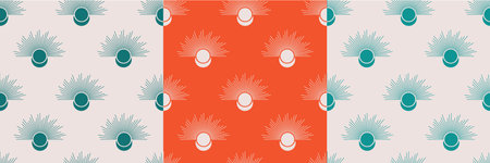 Aesthetic abstract illustration seamless pattern collage. Celestial moon phases, sun rays, mystic...