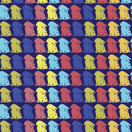 Cute Easter seamless pattern with colorful bunnies. Childish rabbit pattern for Easter holiday. For textile, wallpaper - vector designのイラスト素材