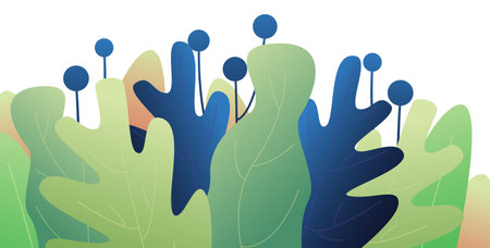 Flourish gradient banner illustration. Colorful Easter design, floral border. Horizontal poster, greeting card, header for website. Modern minimal styleのイラスト素材