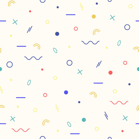 Seamless pattern abstract geometric form line shapes. Different size elements for childish cloth. Vector endless texture for digital paper, fabric.のイラスト素材