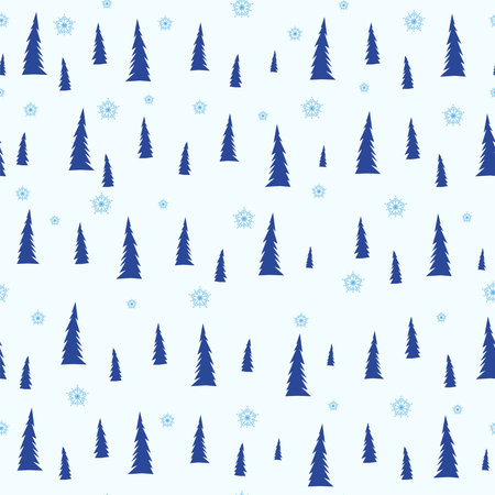 Winter graphic seamless pattern with christmas trees and snowflakes. Hand drawn vector illustration. New Year wrapping paper, for print, paper, design, fabric, decor, background.のイラスト素材