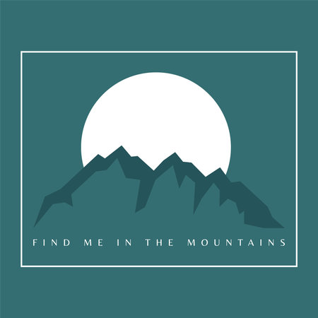 Minimalist landscape with green mountains logo design. Aesthetic desert silhouette 2d vector artwork. Morning panoramic sunrise. Mid century modern minimalist art printのイラスト素材