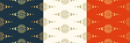 Seamless pattern decoration magic concept illustration. Halloween vector endless texture for digital paper, fabric. All seeing mystic eye artのイラスト素材