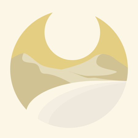 Seaside and dunes landscape illustration postcard. Minimalistic vector cartoon lake and mountains. Trendy contemporary design. African wall art decor.のイラスト素材